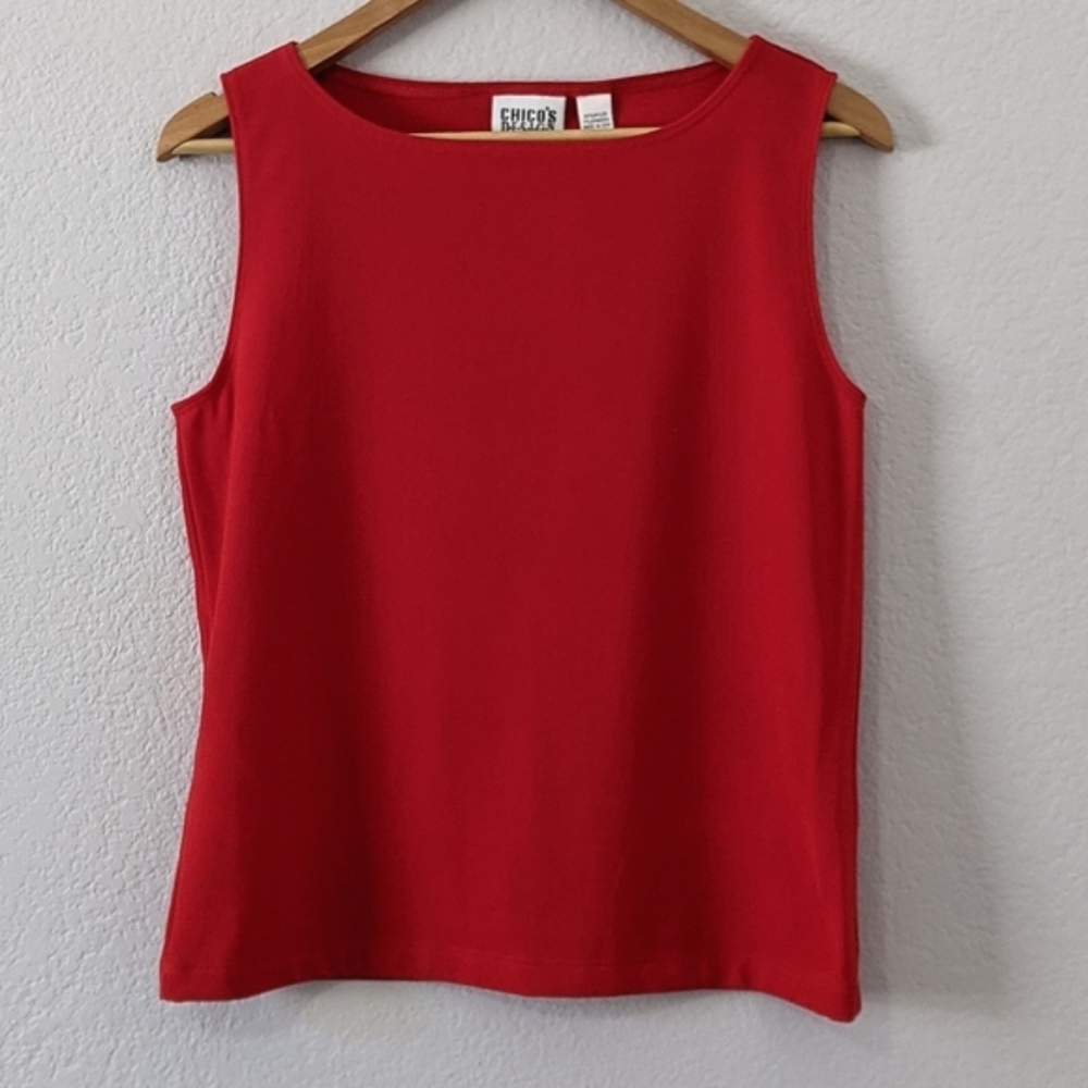 Chico's Bateau Neck Sleeveless Top, Red, Size Large